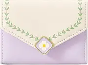 [MOMOJULI] Cute Tri-Folded Wallet Heart Shape Button PU Leather Aesthetic Wallet Fashion Purse with Cash Pocket Card Slot Holder ID Window for Ladies and Women, E-Purple