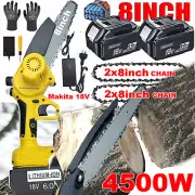 4500W 8INCH 18V Cordless Electric Chainsaw 2Battery Wood Cutter Rechargeable