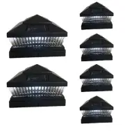 6 Pcs Black Solar Garden Outdoor Cap Post Light 5X5 Plastic with 5 LED Bulbs