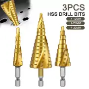 3 Pcs HSS Steel Step Cone Drill Titanium Metal Hole Cutter Bit Set 4-12/20/32mm