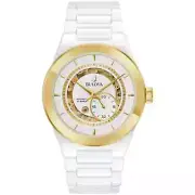 Bulova Men Automatic Modern Millennia White Ceramic Skeleton Watch 41MM 98A290
