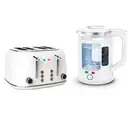 Vintage Electric 1.7L Glass Kettle & 4 Slice Toaster Combo Stainless Steel White