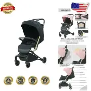 Compact Travel Baby Stroller with 5-Point Harness & Extra-Large Canopy, Black
