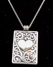 NWT Brighton Carlotta Heart Silver Etched Pendant Necklace $72