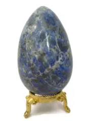 Natural Lapis Lazuli Healing Crystal Gemstone Egg on Gold Metal Stand