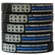 5 Worn Distressed USA Flag Wristbands with The Thin Blue Line for Police Support