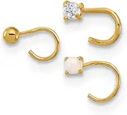 [JewelryWeb] 2.3mm 14ct Solid Yellow Gold Cubic Zirconia Simulated Opal and Ball Nose Post Set