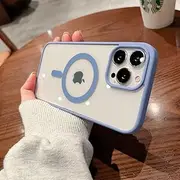 Colorful Transparent for Magnetic Wireless Charging Case for iPhone 14 13 12 11 Pro Max Mini X Xs XR Hard Acrylic Cover,Sierra Blue,for iPhone 13