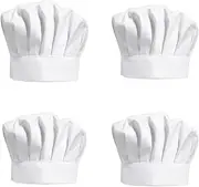[Walquicks] 4 Pcs Chef Hat, Catering Hats,White Chef Caps, Adjustable Elastic Cotton Cooking Cap, Reusable and Washable Durable Cooking Chef Cap for Home, Restaurant, Kitchen, Baking and Party Favors