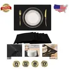 Rectangular Black Placemats Set of 6 – Washable Cotton Linen for Indoor/Outdoor