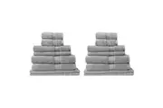 2x 8pc Royal Comfort Zero Twist Soft Absorbent Cotton Bath Towel Set Light Grey