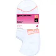 Underworks Ladies Sport No Show Socks Size 5-8 White 4 pack
