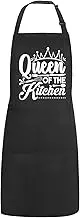 Funny Aprons for Women with 2 Pockets, Queen of The Kitchen, Adjustable Bib Water Resistant Cooking Chef Apron, Gifts for Mom, Wife, Friends, Queen of the Kitchen Black, 27" W x 29" L