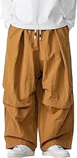 [Generic] Men's Oversize Solid Streetwear Outdoor Pants Cotton Linen Drawstring Stylish Trousers Lightweight Hip Hop Cargo Pants