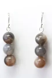 Sunstone Dark Pink Gray Gemstone 8mm Ball .925 Sterling Silver Earrings 1 1/2"