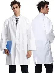 [Greenour] Professional White Lab Coat for Men, Pack of 2 Doctor Uniforms Long Sleeve Laboratory Jacket with Pockets