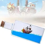 Unsinkable Thousand Sunny Pirate Ship in a Bottle Box Decorations, Non Sinking OP Anime Boat Model Fluid Drift Bottle Ornament Desk Decor Gifts