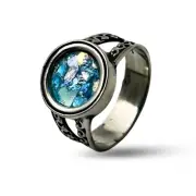 925 Sterling Silver Roman Glass Ring Round Face Split Swirly Authentic Jewelry