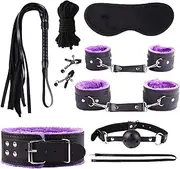 10 PCS S&M Game Tool Set for Women Men Beginners Leather Bundled Binding Set Couples Sex Adjustable Comfortable Couple Beginner＇s Toys (Color : Purple)