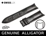 For GLASHUTTE BLACK Alligator Curved Ends Watch Crocodile Leather Strap Band