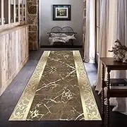 JYHCD Modern Abstract Long Runner Rug for Hallway, Brown Washable Kitchen Rug Runner, Non Slip Laundry Room Rugs, Marble Texture Area Rug for Kitchen Entryway Bedroom Living Room,70x420cm/28x165 in