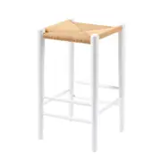 Simplife 65cm White & Natural Replica Hans Wegner Wishbone kitchen stool