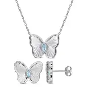 Amour Sterling Silver Sky Blue Topaz Butterfly Earrings & Necklace Set