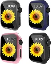 【4-Pack】Screen Protector Case for Apple Watch Series 7/6/SE/5/4/3/2/1, Full Coverage Bumper with Ultra-Thin Scratch Resistant HD Tempered Glass Screen Protector Compatible with iWatch