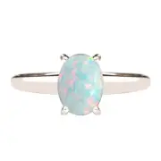 1.00Ct Oval Shape 100% Natural Australian Opal Women's Ring In 14KT White Gold