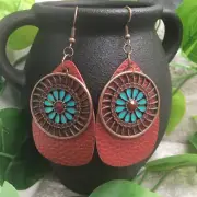 3” Bronze-tone Pendant & Leather Earring Set Drop Dangle New Free Ship A927