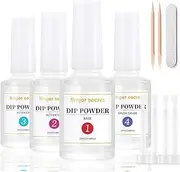finger secret Dip Powder Liquid 20ml/0.68fl.oz,4Pcs Dip Powder Liquid Set,Dip Powder Gel Top & Base Coat,Dip Activator,Dip Powder Brush Saver,for Dip Powder Nail Kit DIY Manicure,No Nail Lamp Needed