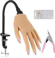 Practice Hand for Nail Design, Silicone Hand with Nail Tips, Flexible Movable Practice Hand with Adjustable Holder, Practice Finger for Nail Design, Professional Practice Hand for Gel Nails