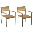 2x Solid Acacia Wood Steel Outdoor Stacking Dining Chairs Garden Seat vidaXL