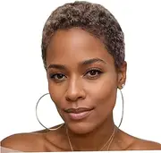 Short Braided Wigs for Black Women, Curly Afro Wig Ombre Brown Hair Synthetic Short Pixie Hairstyle
