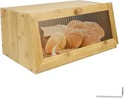 Bamboo Bread Box for Kitchen Counter, Large Capacity Bamboo Bread Sorage Bin, Clear Front Wooden Bread Storage Container, Farmhouse Bread Keeper for Bun Bagel Loaf Coffee Tea Nut
