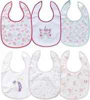 PUPPET 6 Pack Baby Teething Bibs for Girls Hook Loop Closure for Drooling Feeding Eating, 6-12 Months