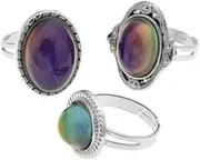 [LUBINGSHINE] 3Pcs Mood Ring Adjustable Size Original Oval Color Changing Ring Set Ring Jewelry, Brass stone