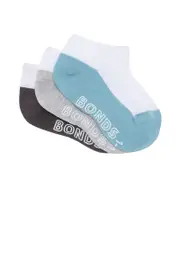 [Bonds] Bonds Toddler Cotton Logo Lightweight Low Cut Socks 3 Pack in Grey Size: 1-2 Years 1-2 Years Grey