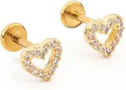 Lovisa Gold Plated Surgical Steel Cubic Zirconia Open Heart Flat Back 2-Pack | Premium PVD Gold-Plating | Hypoallergenic