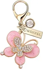 [Monnel] MC489 Crystal Butterfly Lobster Clasp Charm for Women with Velvet Bag (Pink,1 Piece), 3.2 cm (L) X 0.5 cm (W) X 3.5 cm (H), Zinc Alloy Metal Rhinestone Crystal Enamel Handmade Painted,