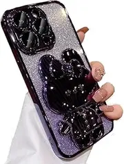 for iPhone 16 Plus Case Glitter Sparkle Design for Women Girls,Cute Hidden Rabbit Mirror Kickstand,Luxury Plating Soft TPU with Gradient Layer,Bling Fashion Girly Phone Case for iPhone 16 Plus Purple