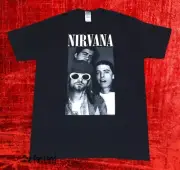 New Nirvana Group Shot Band Photo Classic Grunge Black Vintage T-Shirt