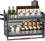 2 Layer Cabinet Pull Down Shelves,Cabinet Wall Cabinet Lifting Basket,Aluminum Alloy Adjustable Seasoning Basket Storage Rack,for Kitchen Cafe(610x270x530mm)