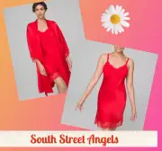 SOMA CHERRY RED SENSUOUS LACE 100% SILK CHEMISE & MATCHING ROBE SET LARGE / L XL