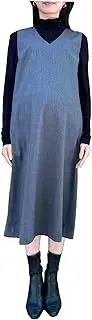 Womanplus(ウーマンプラス) Women's Plus Casual Dress, New V Neck Back Pleated Dress, Gray