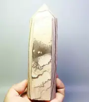 1.65lb Natural Polished Wood Grain Stone Quartz Crystal Tower Obelisk Wand Point