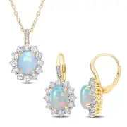 Amour Yellow Silver Blue Opal, Topaz & Diamond Pendant, Chain & Earrings Set