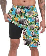 [S SOIBOOGS] Mens Swim Trunks with Compression Liner 9" Stretch Board Shorts 2 in 1 Quick Dry Swimsuits Bathing Suits