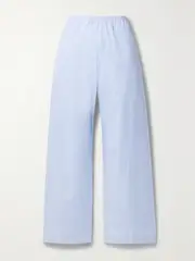 [LESET] LESET - Yoshi Pinstriped Cotton-poplin Wide-leg Pants - Light blue - large large Blue