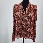 Joie Ruffle V-Neck Peasant Top Metallic Embroidered Accents Women's Sz S